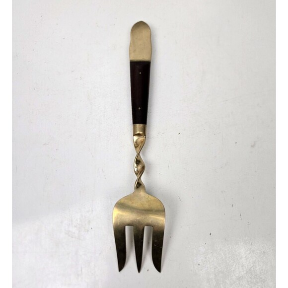 Vintage Large Serving Fork & Spoon Buddha Bronze Brass Rosewood Siam Thailand 10 - Picture 9 of 11
